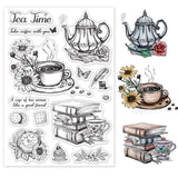 Craspire Afternoon Tea, Coffee, Books, Pocket Watch, Flowers, Teapot Clear Silicone Stamp Seal for Card Making Decoration and DIY Scrapbooking