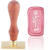 Rose in Hand Wood Handle Rectangle Wax Seal Stamp