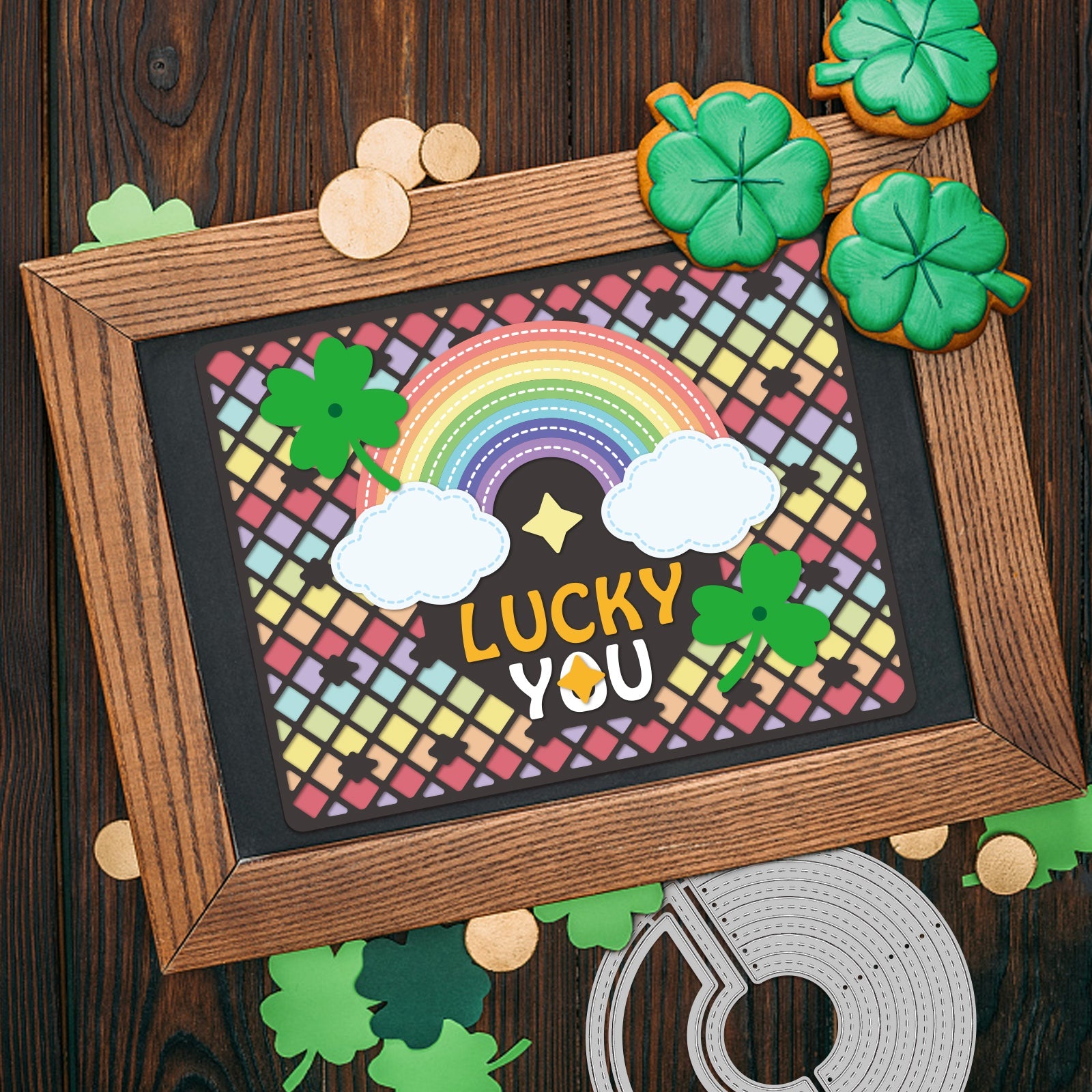 CRASPIRE St. Patrick's Day Rainbow Carbon Steel Cutting Dies Stencils, for DIY Scrapbooking/Photo Album, Decorative Embossing DIY Paper Card