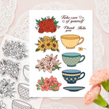 Craspire Teacup and Flower Clear Stamps Silicone Stamp Seal for Card Making Decoration and DIY Scrapbooking