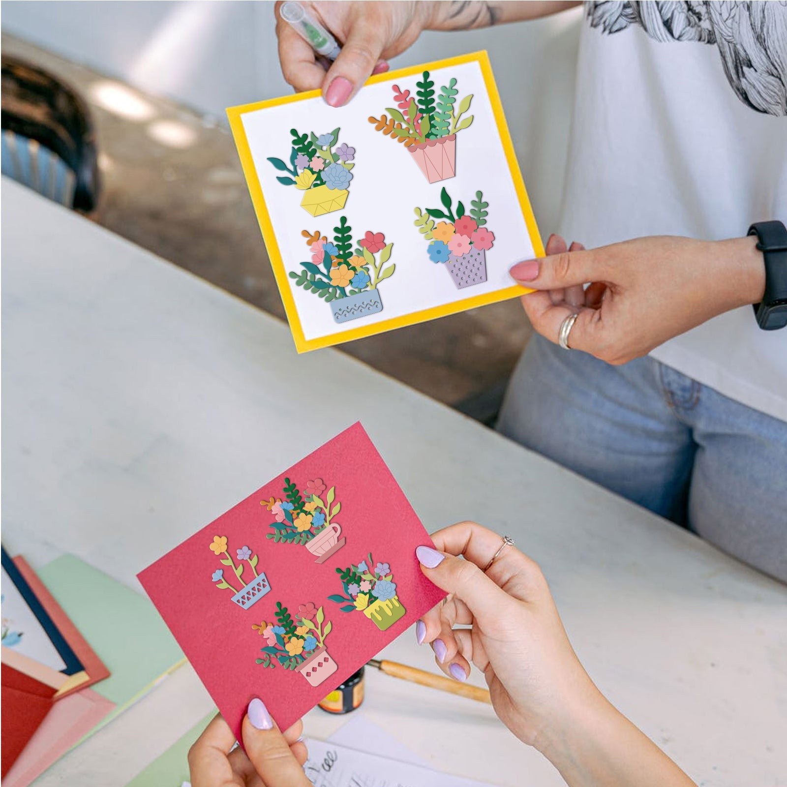 CRASPIRE Flowerpot, Flower Carbon Steel Cutting Dies Stencils, for DIY Scrapbooking/Photo Album, Decorative Embossing DIY Paper Card