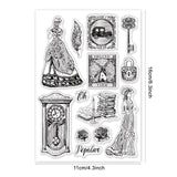 Craspire Vintage, Lady, Clock, Rose, Book, Feather, Key, Lock Clear Stamps Silicone Stamp Seal for Card Making Decoration and DIY Scrapbooking