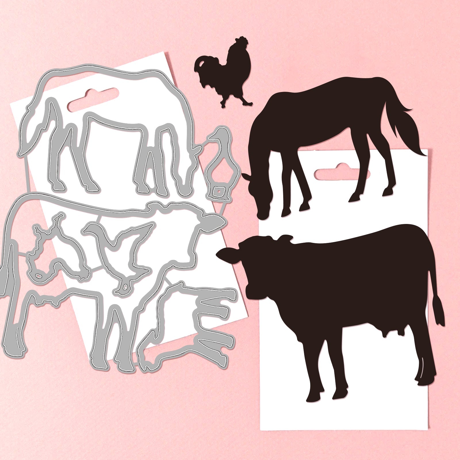 CRASPIRE Animals, Cow, Horse, Chicken, Duck, Sheep Carbon Steel Cutting Dies Stencils, for DIY Scrapbooking/Photo Album, Decorative Embossing DIY Paper Card