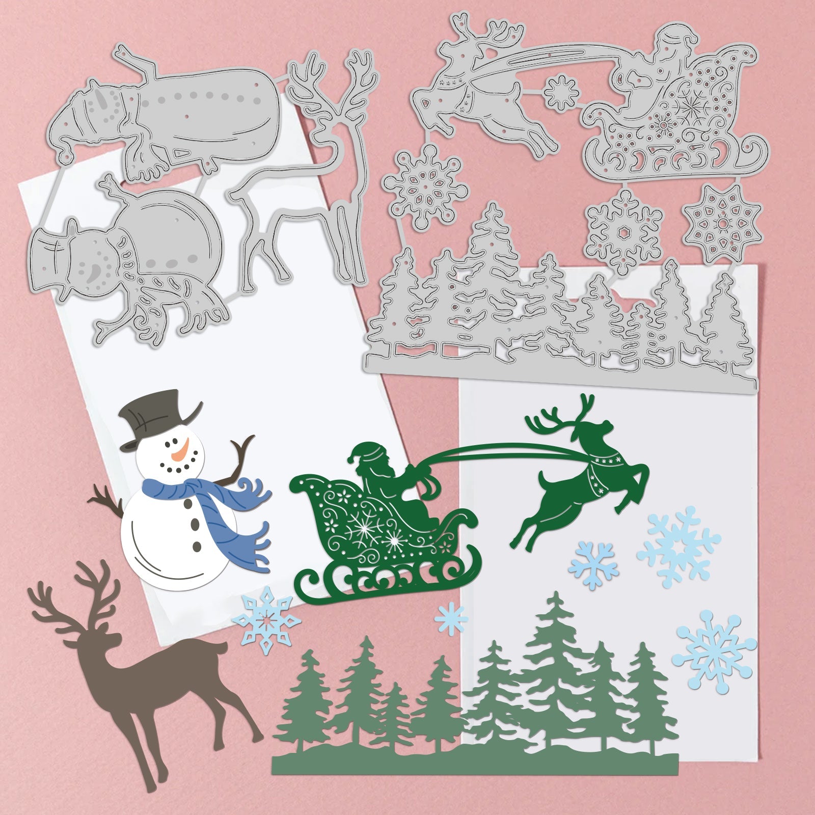 CRASPIRE Santa Sleigh, Snowflake Snowman Carbon Steel Cutting Dies Stencils, for DIY Scrapbooking/Photo Album, Decorative Embossing DIY Paper Card