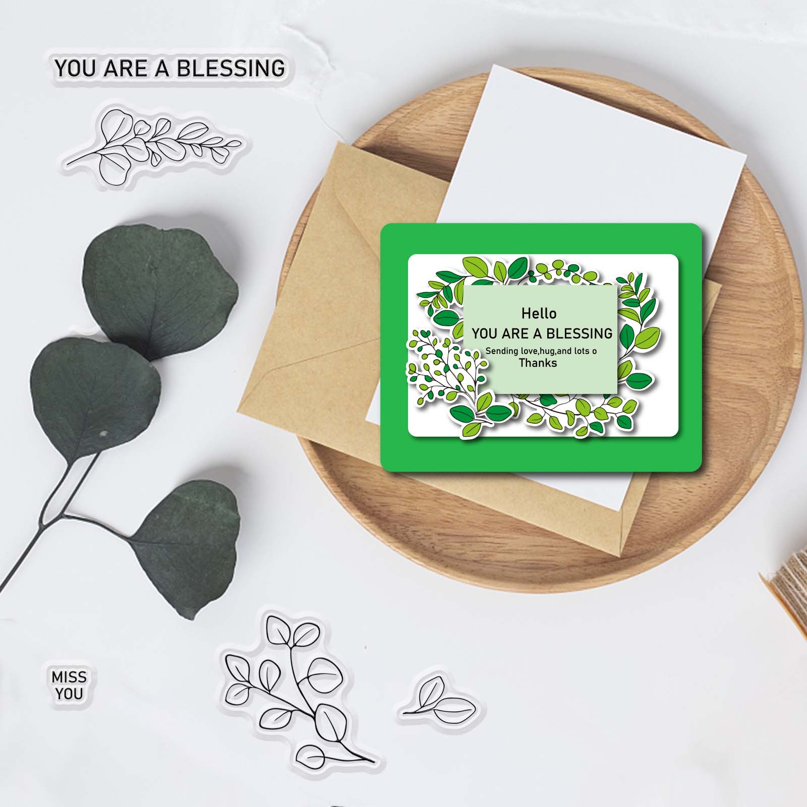 Craspire Eucalyptus Plant and Leaves Label Clear Silicone Stamp Seal for Card Making Decoration and DIY Scrapbooking