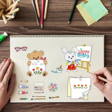 Craspire Small Animal Artist, Bear with Drawing Board, Rabbit with Paintbrush, Sticky Note Stamp, Art Tool Stamp Clear Silicone Stamp Seal for Card Making Decoration and DIY Scrapbooking
