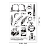 Craspire Ink Bottle Stamp, Variety of Pens, Book, Coffee Clear Silicone Stamp Seal for Card Making Decoration and DIY Scrapbooking