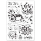 Craspire Afternoon Tea, Coffee, Books, Pocket Watch, Flowers, Teapot Clear Silicone Stamp Seal for Card Making Decoration and DIY Scrapbooking
