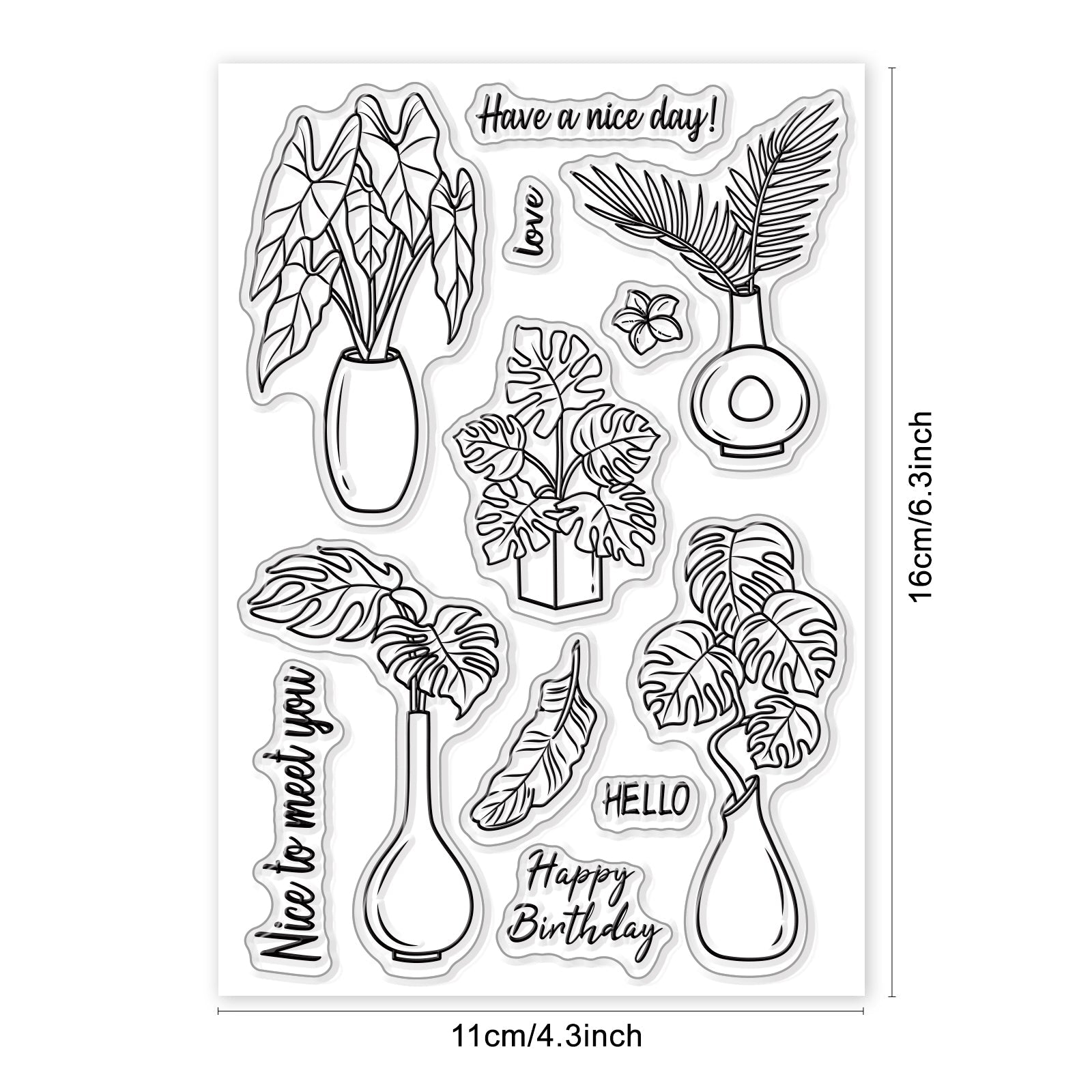 Craspire Monstera Leaves, Vases, Potted Plants, Tropical Plants Clear Silicone Stamp Seal for Card Making Decoration and DIY Scrapbooking