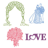 CRASPIRE 4 Pcs 4 Styles Carbon Steel Cutting Dies Stencils, for DIY Scrapbooking/Photo Album, Decorative Embossing DIY Paper Card, Wedding Themed Pattern, 1pc/style