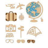 CRASPIRE Travel, Globe, Suitcase, Airplane, Tent, Sunglasses, Street Signs, Map, Camera, Compass Carbon Steel Cutting Dies Stencils, for DIY Scrapbooking/Photo Album, Decorative Embossing DIY Paper Card