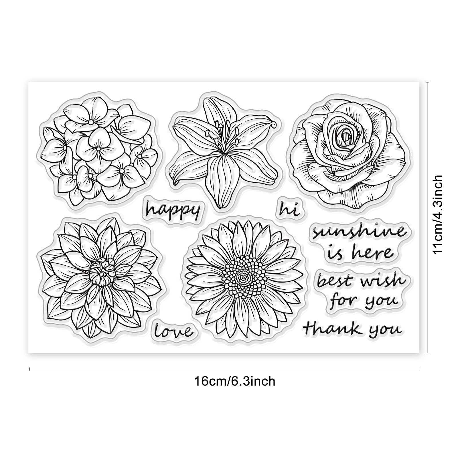 CRASPIRE Sunflowers, Dahlias, Hydrangeas, Lilies, Roses Clear Silicone Stamp Seal for Card Making Decoration and DIY Scrapbooking