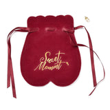 10 Set Flannelette Craft Ribbon Drawstring Bag, with Word & Acrylic Beads, for Valentine Birthday Wedding Party Candy Wrapping, FireBrick, 17.2x14.3cm