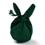 10 Set Flannelette Craft Ribbon Drawstring Bag, Rabbit Ear with Acrylic Beads, for Valentine Birthday Wedding Party Candy Wrapping, Dark Green, 19x15cm