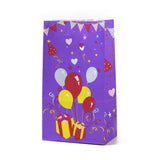 100 pc Rectangle Paper Candy Gift Bags, Birthday Christmas Gift Packaging, Balloon & Gift Box Pattern, Purple, Unfold: 13x8x23.5cm