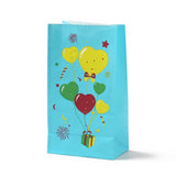 100 pc Rectangle Paper Candy Gift Bags, Birthday Christmas Gift Packaging, Balloon & Gift Box Pattern, Cyan, Unfold: 13x8x23.5cm