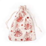 2 pc Cotton and Linen Packing Pouches, Drawstring Bags, for Candy Wrapper Gift Christmas Party Supplies, Rectangle, Christmas Themed Pattern, 18x13x0.5cm