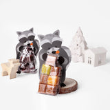 10 Bag Plastic Cookie Bag, with Cartoon Fox Card and Stickers, for Chocolate, Candy, Cookies, Gray, 12x7x0.04cm, Bag: about 18.5x9x0.5cm, Sticker: 12.4x5x0.02cm