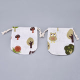 100 pc Burlap Pouches Gift Storage Bags, Candy Treat Party Packing Bags, with Polyester Drawstring Cord, Owl Pattern, 11.5x11cm