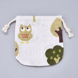 100 pc Burlap Pouches Gift Storage Bags, Candy Treat Party Packing Bags, with Polyester Drawstring Cord, Owl Pattern, 11.5x11cm