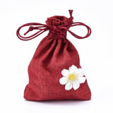 50 pc Burlap Pouch Gift Sachet Bags, with Polyester Drawstring and Flower Applique, for Presents, Party Favor Gift Bags, Red, 10x14.6cm