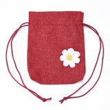 50 pc Burlap Pouch Gift Sachet Bags, with Polyester Drawstring and Flower Applique, for Presents, Party Favor Gift Bags, Red, 10x14.6cm