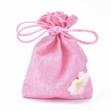 50 pc Burlap Pouch Gift Sachet Bags, with Polyester Drawstring and Flower Applique, for Presents, Party Favor Gift Bags, Pink, 10x14.6cm
