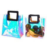 1 Set PVC Laser Transparent Bag, Tote Bag, with PU Leather Handles, for Gift or Present Packaging, Rectangle, Black, Finished Product: 25.5x18x10cm, 2pcs/set
