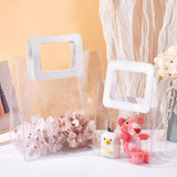 1 Set PVC Laser Transparent Bag, Tote Bag, with PU Leather Handles, for Gift or Present Packaging, Rectangle, White, Finished Product: 25.5x18x10cm, 2pcs/set