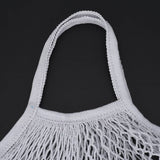 5 pc Portable Cotton Mesh Grocery Bags, Reusable Net Shopping Handbag, Gray, 48.05cm, Bag: 38x36x1cm.