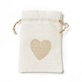 10 pc Burlap Packing Pouches, Drawstring Bags, Rectangle with Heart, Antique White, 14.2~14.5x10cm