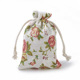 20 pc Burlap Packing Pouches, Drawstring Bags, Rectangle with Rose Pattern, Colorful, 14~14.4x10~10.2cm