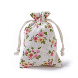 20 pc Burlap Packing Pouches, Drawstring Bags, Rectangle with Flower Pattern, Colorful, 14~14.4x10~10.2cm