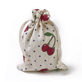 20 pc Burlap Packing Pouches, Drawstring Bags, Rectangle with Cherry Pattern, Colorful, 17.7~18x13.1~13.3cm