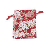 20 pc Burlap Packing Pouches, Drawstring Bags, Rectangle with Flower Pattern, Red, 10~10.5x8~8.3cm