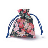 20 pc Burlap Packing Pouches, Drawstring Bags, Rectangle with Flower Pattern, Dark Blue, 10~10.5x8~8.3cm