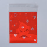 5 Bag Christmas Cookie Bags, OPP Cellophane Bags, Self Adhesive Candy Bags, for Party Gift Supplies, Red, 13x10x0.01cm, 95~100pcs/bag