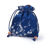 10 pc Silk Packing Pouches, Drawstring Bags, with Wood Beads, Blue, 14.7~15x10.9~11.9cm