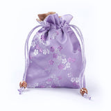10 pc Silk Packing Pouches, Drawstring Bags, with Wood Beads, Lilac, 14.7~15x10.9~11.9cm