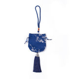 10 pc Silk Packing Pouches, Vintage Scented Sachet Perfume Bag, with Tassel, Dark Blue, 32~34cm