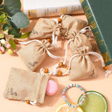 50 pc Burlap Packing Pouches, Drawstring Bags, with Wood Beads, Bisque, 10~10.1x8.2~8.3cm