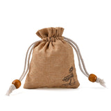 50 pc Burlap Packing Pouches, Drawstring Bags, with Wood Beads, Bisque, 10~10.1x8.2~8.3cm