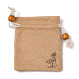 50 pc Burlap Packing Pouches, Drawstring Bags, with Wood Beads, Bisque, 10~10.1x8.2~8.3cm