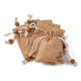 50 pc Burlap Packing Pouches, Drawstring Bags, with Wood Beads, Bisque, 10~10.1x8.2~8.3cm