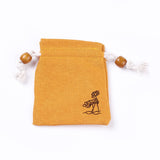 50 pc Burlap Packing Pouches, Drawstring Bags, with Wood Beads, Orange, 10~10.1x8.2~8.3cm