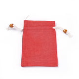 50 pc Burlap Packing Pouches, Drawstring Bags, with Wood Beads, Red, 14.6~14.8x10.2~10.3cm