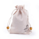 50 pc Burlap Packing Pouches, Drawstring Bags, with Wood Beads, Antique White, 14.6~14.8x10.2~10.3cm