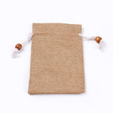 50 pc Burlap Packing Pouches, Drawstring Bags, with Wood Beads, Tan, 14.6~14.8x10.2~10.3cm