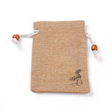 50 pc Burlap Packing Pouches, Drawstring Bags, with Wood Beads, Tan, 14.6~14.8x10.2~10.3cm