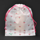 100 pc Plastic Frosted Drawstring Bags, Rectangle, Cherry Pattern, 20x16x0.02~0.2cm